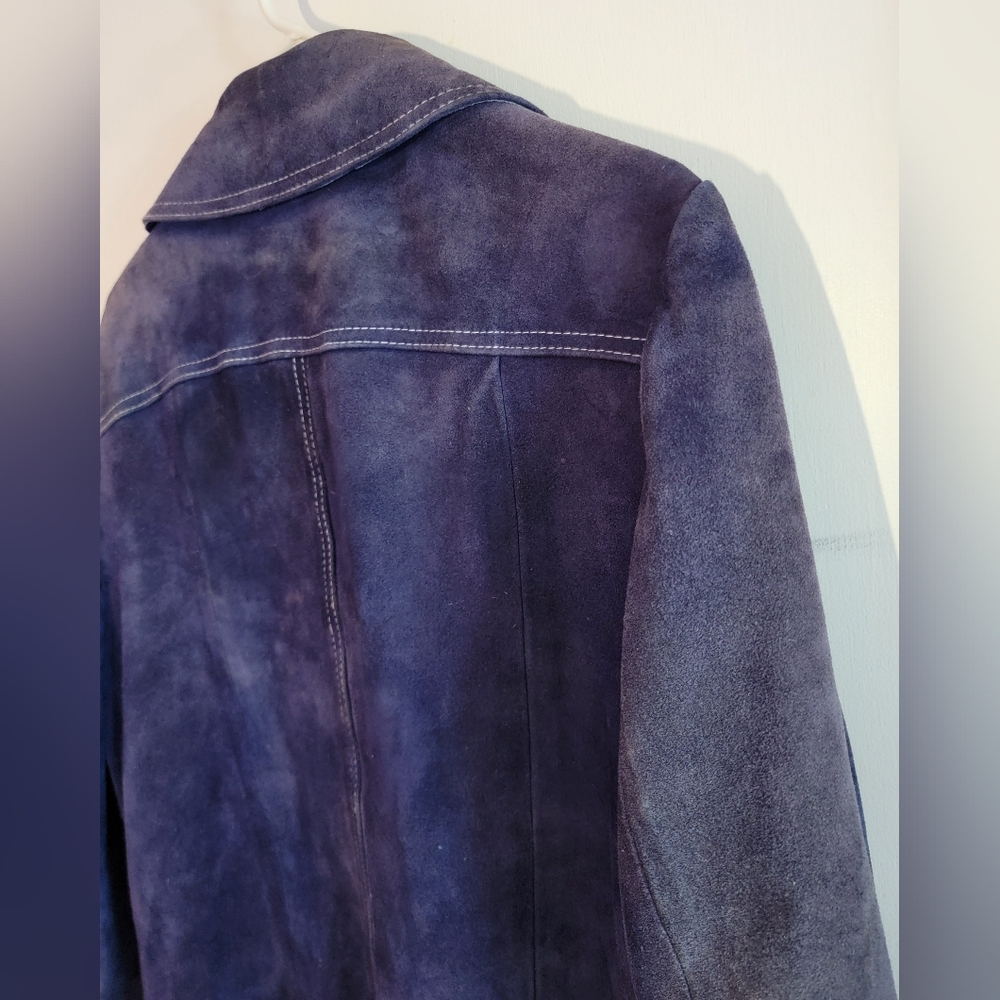 Vintage Suede Leather Women's Navy Blue Jacket - Picture 6 of 12